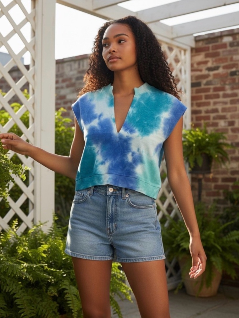 🩵525 America🩵 Baja Blue Tie-Dye French Terry Muscle Sweatshirt